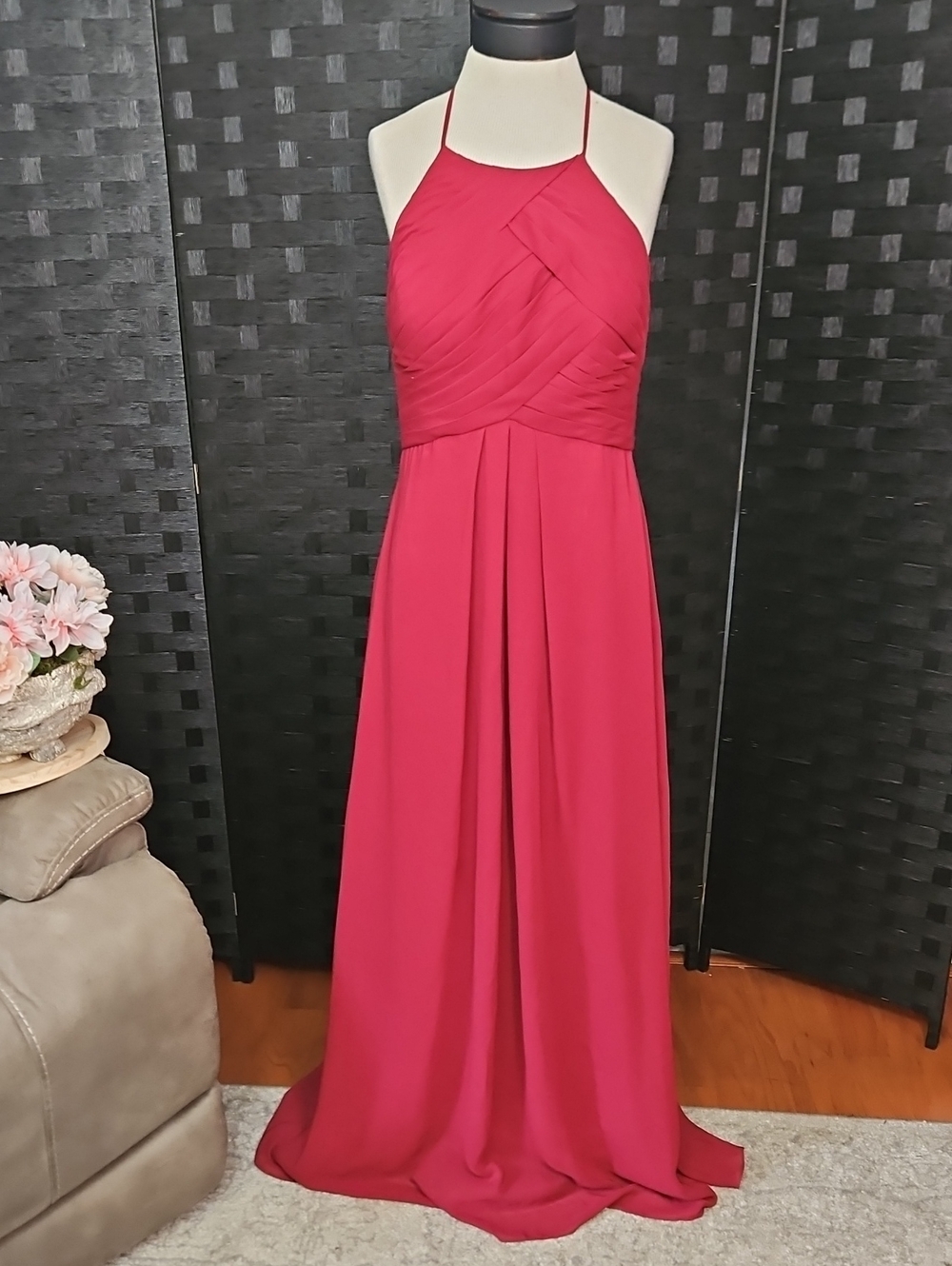 AW Bridal Halter Maxi Dress in Deep Burgundy Size 10